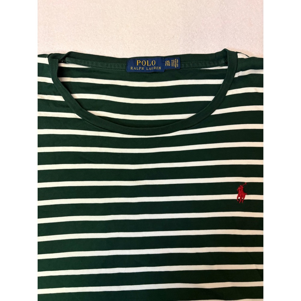 Polo Ralph Lauren Mens XXL Green White Striped Long Sleeve T-Shirt Pony Logo